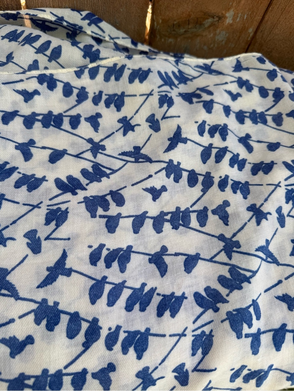 Women’s Blue Cream Bird Pattern Wrap Scarf - Picture 4 of 5